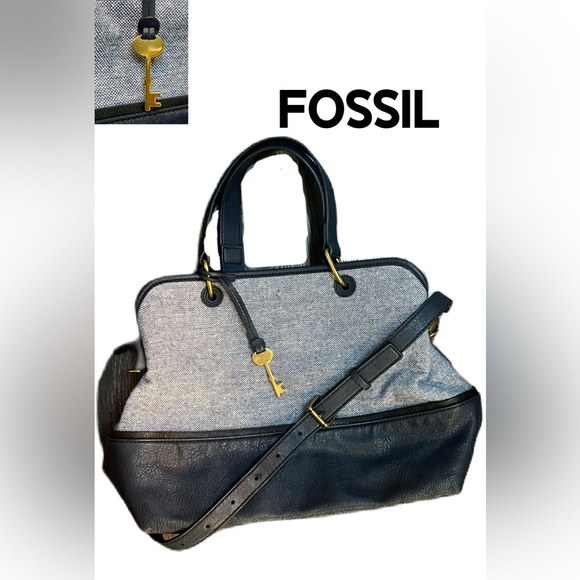 Fossil Lane Satchel Black and Blue Crossbody - Picture 1 of 16